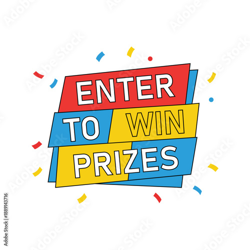 Enter to Win Prizes – Colorful Promotional Banner with Confetti, Giveaway Contest Illustration