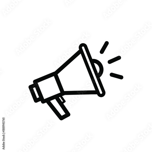 Vector illustration icon a black and white line drawing of a megaphone on a making an announcement or loudspeaker
