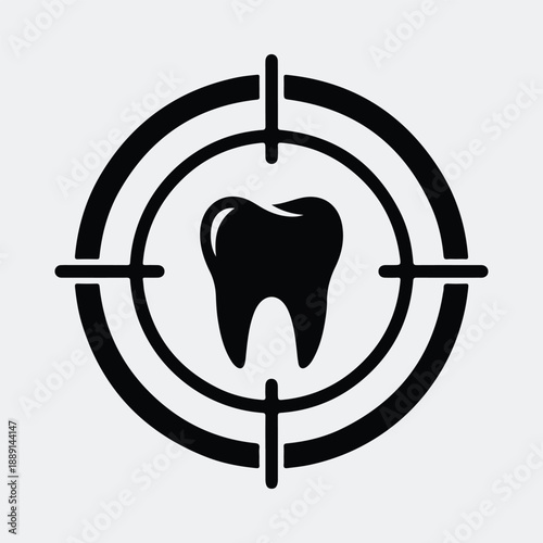 Targeted dental care concept with tooth in a precise crosshairs silhouette vector illustration