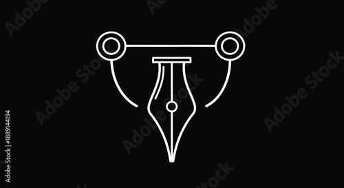 A minimalist white line art depiction of a classic fountain pen highlighting its elegant form on black