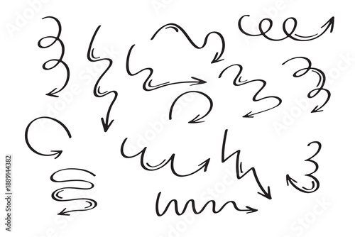 Collection of black arrows with various directions on white background