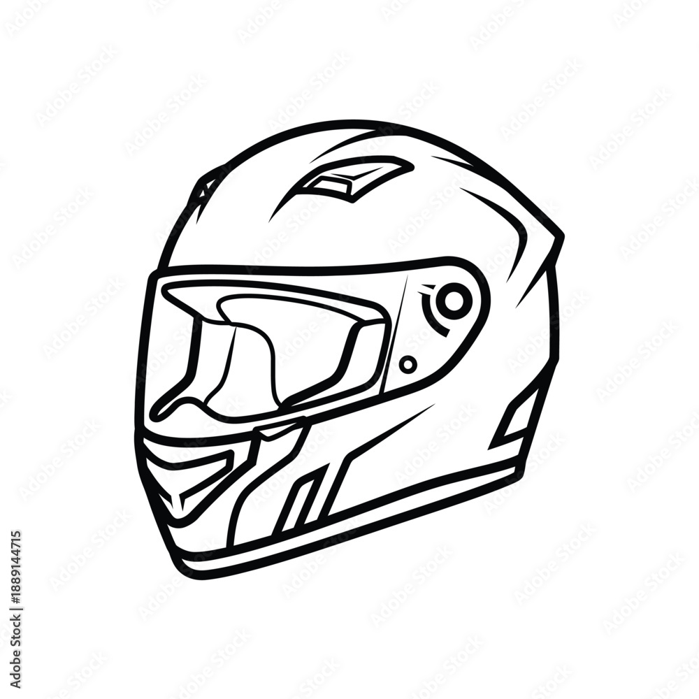 Fototapeta premium Vector illustration icon a black and white line drawing of a motorcycle helmet with a visor