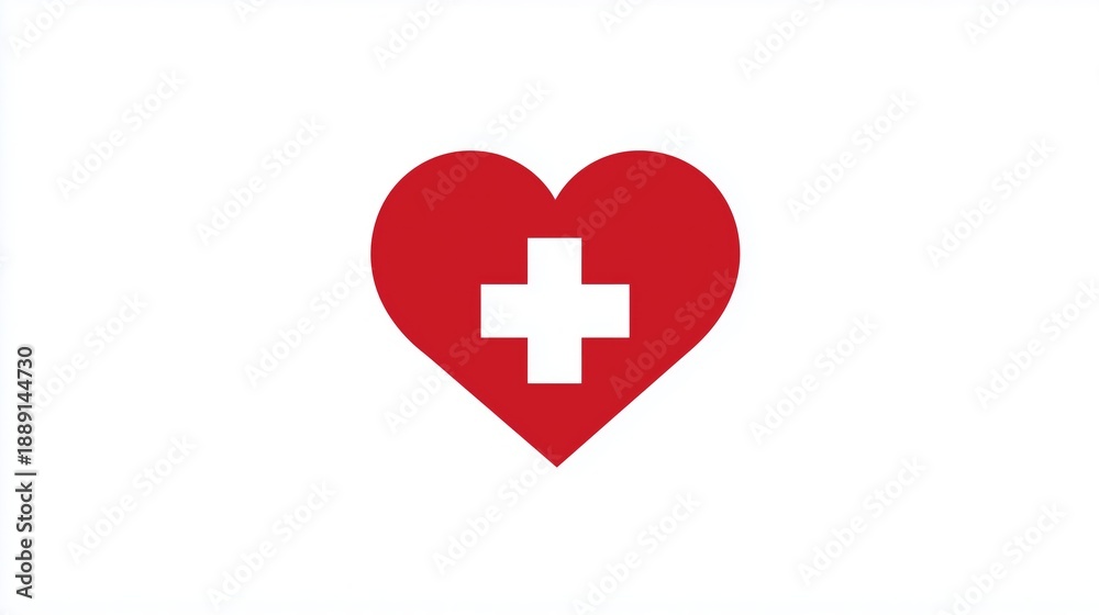 Fototapeta premium Red heart icon with white cross representing medical aid and wellness