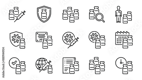 A collection of vaccine icons and medical symbols for healthcare and immunization