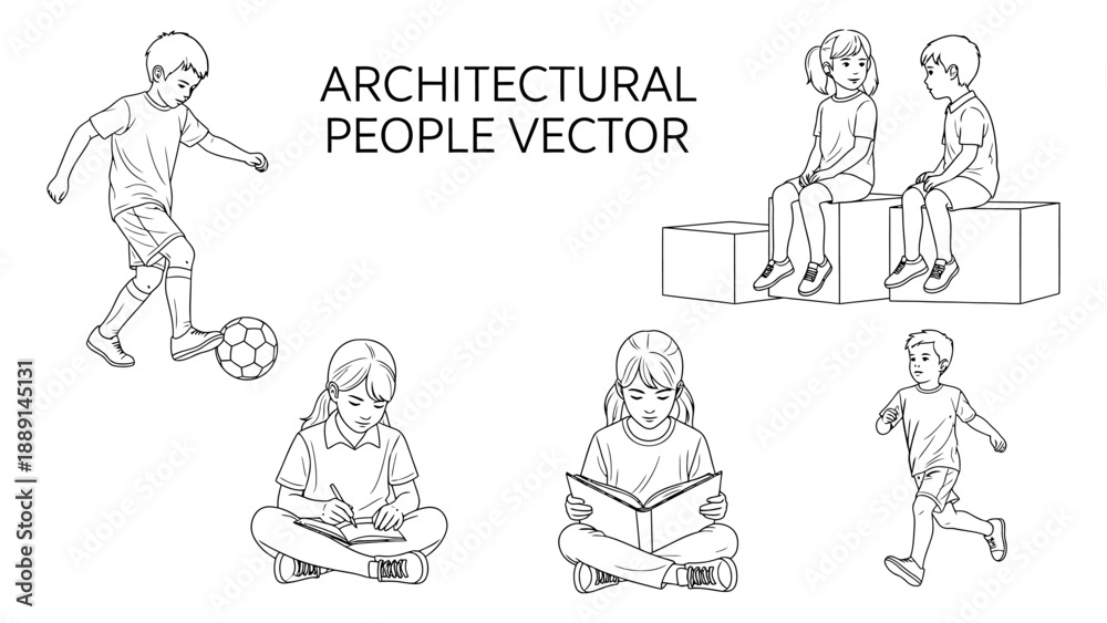 Obraz premium Set of hand-drawn architectural people vector illustration activity lifestyle architectural design line art on transparent backdrop.
