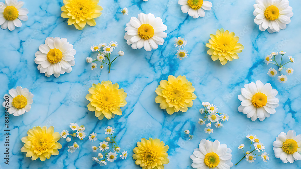 Obraz premium Vibrant floral arrangement on a calming blue marble background