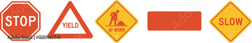Set of 5 road construction signs stop sign yield men at working detour and slow sign