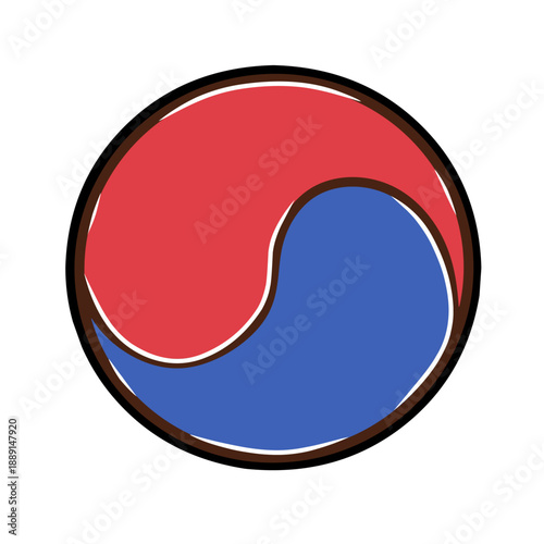 Blue and red Taegeuk symbol from Korean culture, representing balance, harmony, and the duality of opposite forces. A traditional Korean yin yang symbol associated with peace, unity