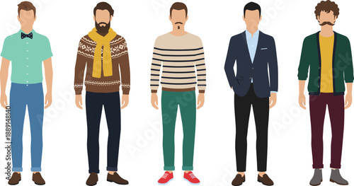 Hand drawn business man character icons set with modern male outfits for office fashion and corporate people design