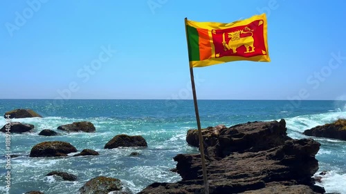 Sri Lanka Flag Against Ocean Background