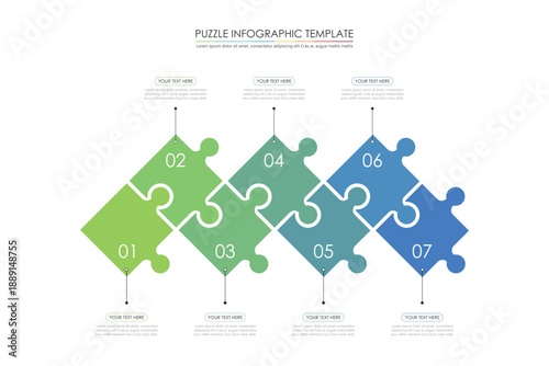 puzzle infographic design with 5 step, graph to describe the steps