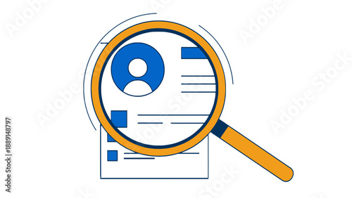 Magnifying glass examines a profile icon on a document.