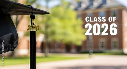 Graduation Cap with Class of 2026 Tassel in University Campus Setting