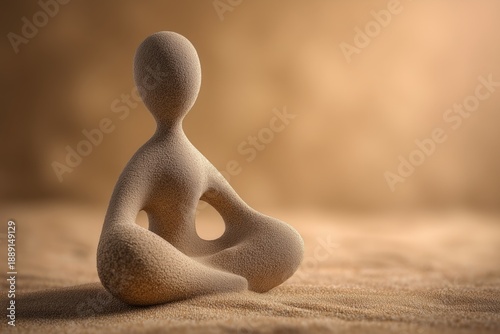 Abstract human-like figure seated in meditative pose expressing inner balance and calm