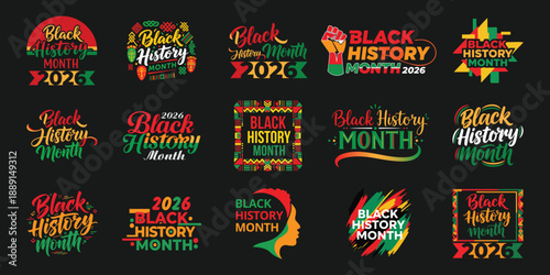 Set of Black History Month 2026 Graphic Logo Designs