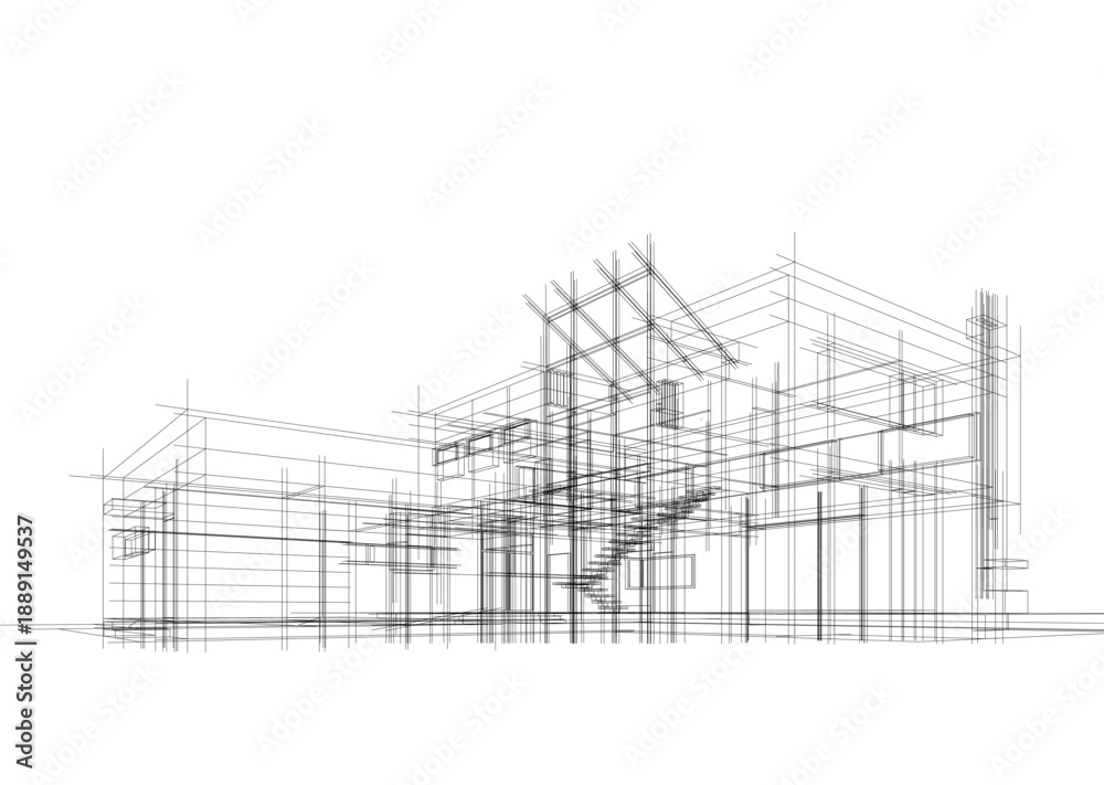 Fototapeta premium Modern house sketch 3d illustration