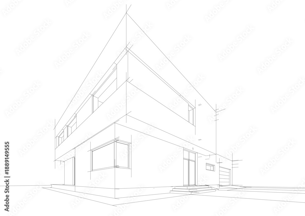 Naklejka premium Modern house sketch 3d illustration