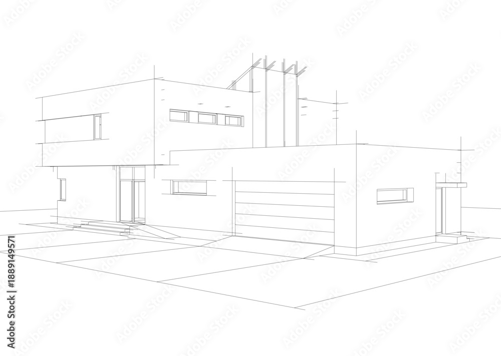 Fototapeta premium Modern house sketch 3d illustration