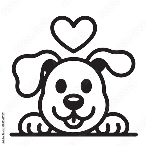 Cute dog with heart above head on white background vector