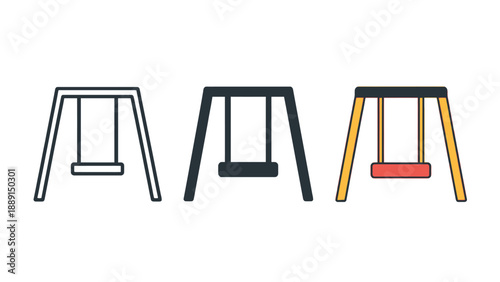 A colorful illustration of three swings in different styles and colors