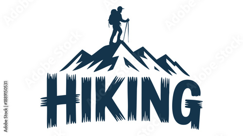 Mountain hiking illustration with hiker and peaks