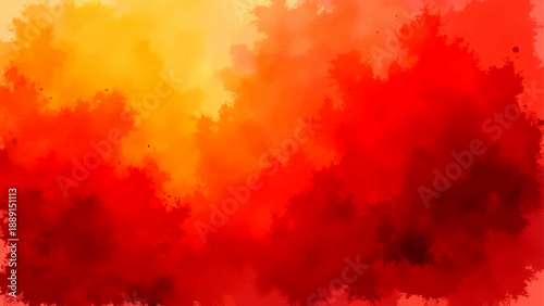 Abstract grunge red and yellow watercolor background featuring hot burning fire textures and orange smoke cloud patterns with dark energy inferno art