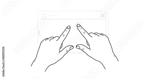Foto Hands Pinch to Zoom Gesture on Digital Tablet Screen Line Art Illustration