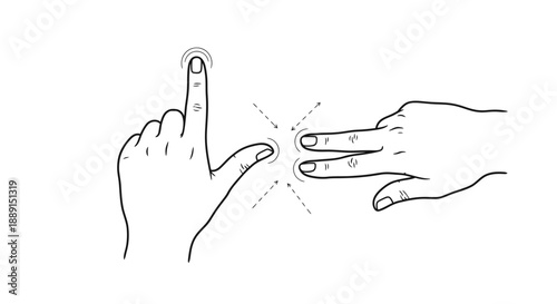 Hand Gesture Illustrating Pinch Zoom Out or Spread on a Touchscreen Display, Instruction Concept on Isolated White Background