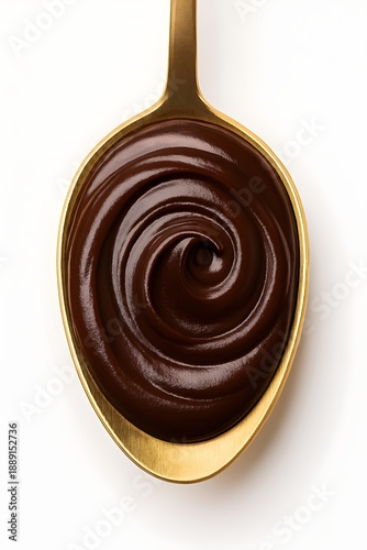 Dark Chocolate Ganache Swirl on Gold Spoon Top View Isolated