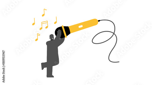 A man using a giant pencil as a musical instrument to create music