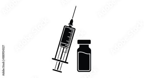 Black silhouette of a syringe and vial representing medical injection