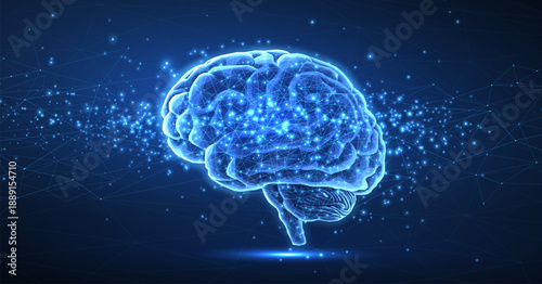 Digital brain. Artificial intelligence, Brain science, Nervous system, Human mind, Neurology network, Modern education, Medicine technology, AI system concept. 3d vector illustration

