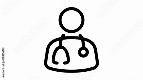 Medical Professional Icon – Minimalist Black Line Vector Featuring Doctor Silhouette with Stethoscope for Healthcare, Clinical, and Informational Use