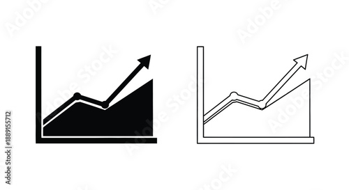 Two black line graphs depicting upward trends with varying line styles