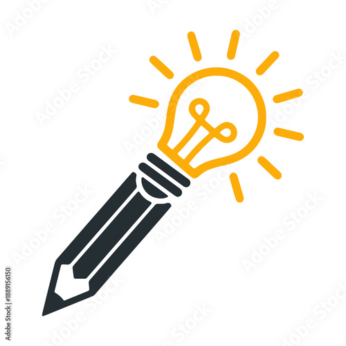 Idea Spark logo featuring a minimalist pencil integrated with a glowing yellow lightbulb, representing creative thinking, innovation, education, and inspiration for professional branding