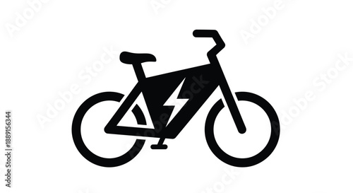 Black silhouette of an electric bicycle with a lightning bolt symbol