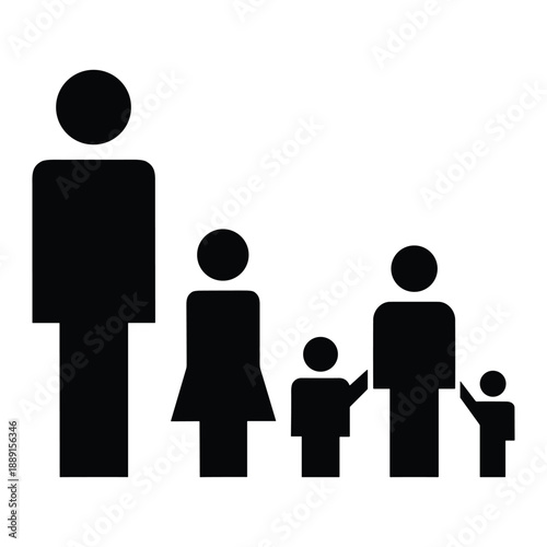Stylized stick figure family of four showing parents and two children.
