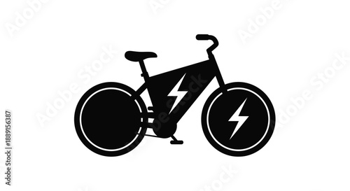 A black silhouette of an electric bicycle with lightning bolt details