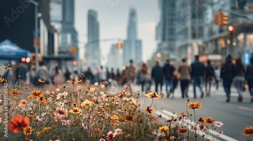 Wallpaper Mural Wildflowers in Focus Against Blurred City Street Background Torontodigital.ca