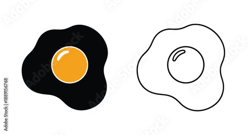 Two fried eggs one colored and one line art illustration