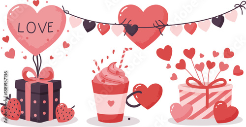 Valentine s day celebration with gifts and heart decorations