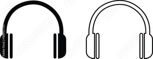 Microphone Audio Equipment Black Flat Line Style Vector Icon Set, Sound Recording Symbol Collection and Music Podcast Outline Graphic Group Featuring Mic, Headset and Earphone