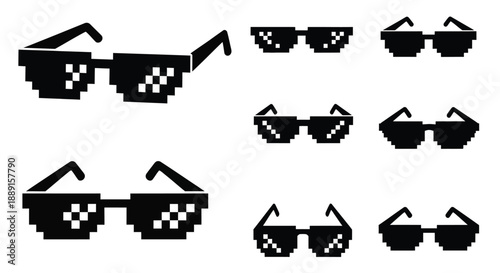 Pixelated sunglasses collection a playful retro digital art design