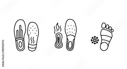 Foot Insoles with Icons for Heat, Cold, and Footprints: A Simple Line Illustration