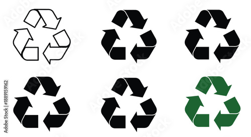Variations of the recycling symbol in different colors and styles