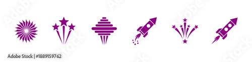 Set of purple abstract celebration and space travel icons