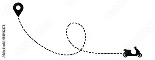 Route Optimization line icon, Route icon between two points with dotted path, location pin And Motor Bike vector icon.