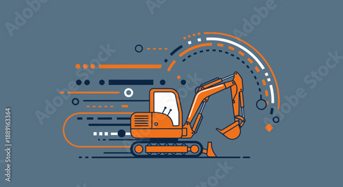 Abstract Digital Excavator Machine Graphic With Speed Lines