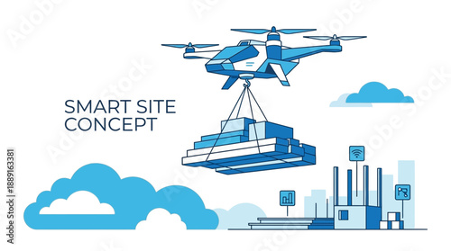 Advanced Drone Delivering Cargo For Smart Construction Site Project