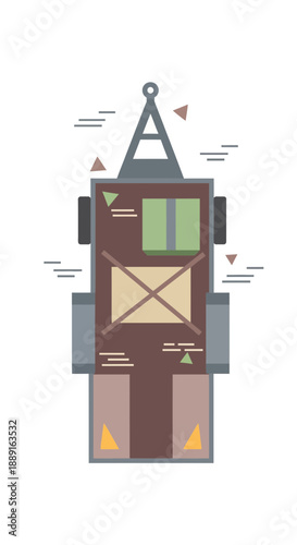 Abstract Industrial Crane Lifting Cargo Ship Aerial View Modern Design Minimalist